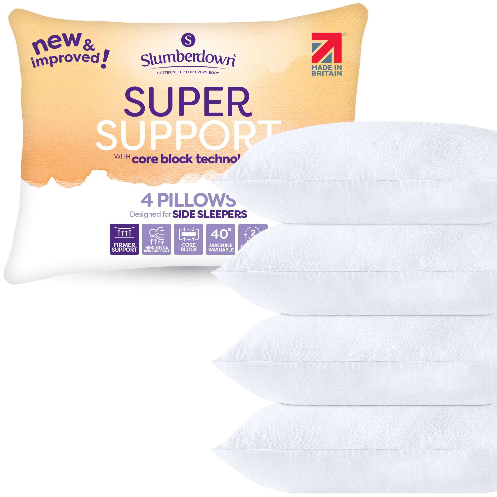 Slumberdown 4 Pack Super Support Firm Support Pillows in White