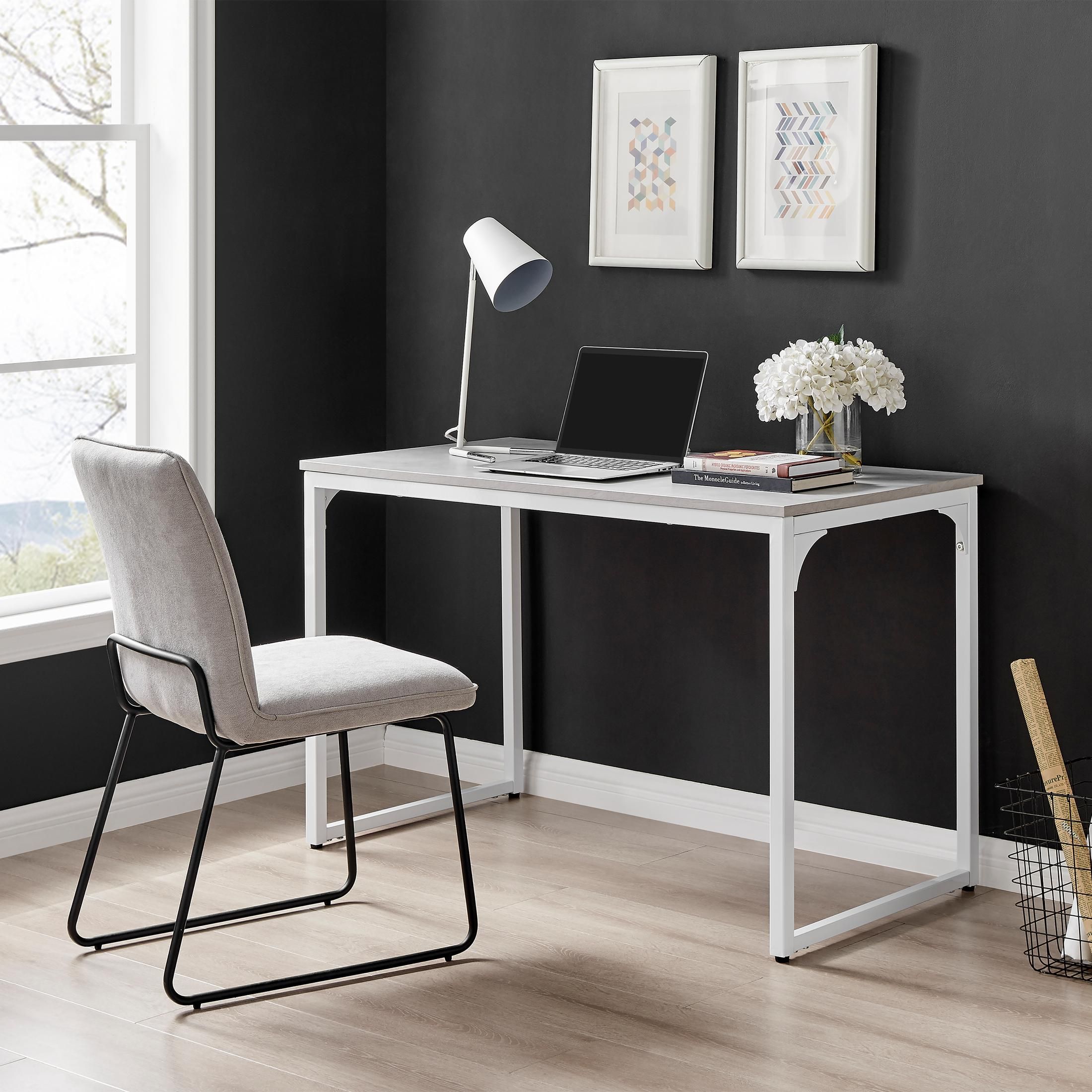 FurnitureboxUK Kendrick 120cm Melamine Coated Home Office Computer Desk with White Legs in Grey