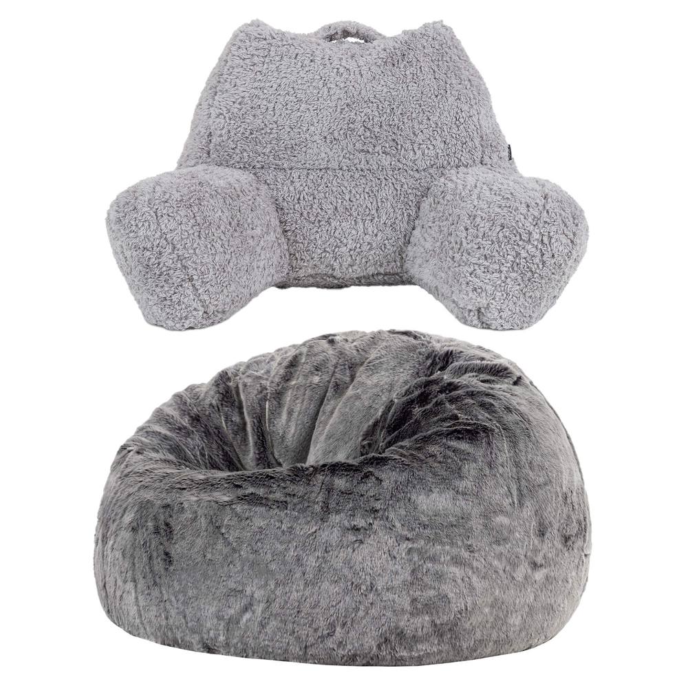 icon Cuddle Cushion & Kingston Faux Fur Classic Bean Bag in Grey