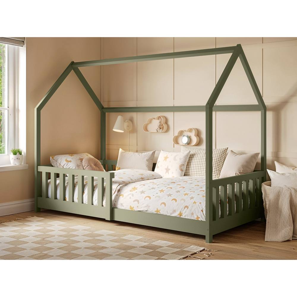 Flair Explorer Wooden Playhouse Bed with Rails in Green