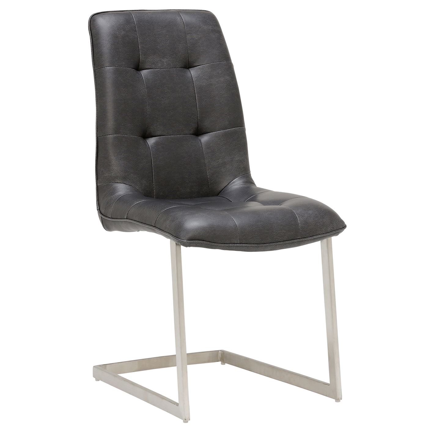 Ericka Buttoned Upholstered Dining Chair - Grey - Leather - W45.5 x D60.5 x H93.5cm - Barker & Stonehouse