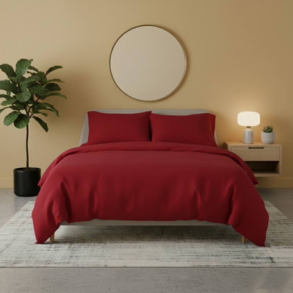 Snug City Flannelette Cotton Duvet Cover Set Soft Brushed Warm Bedding Set in Red