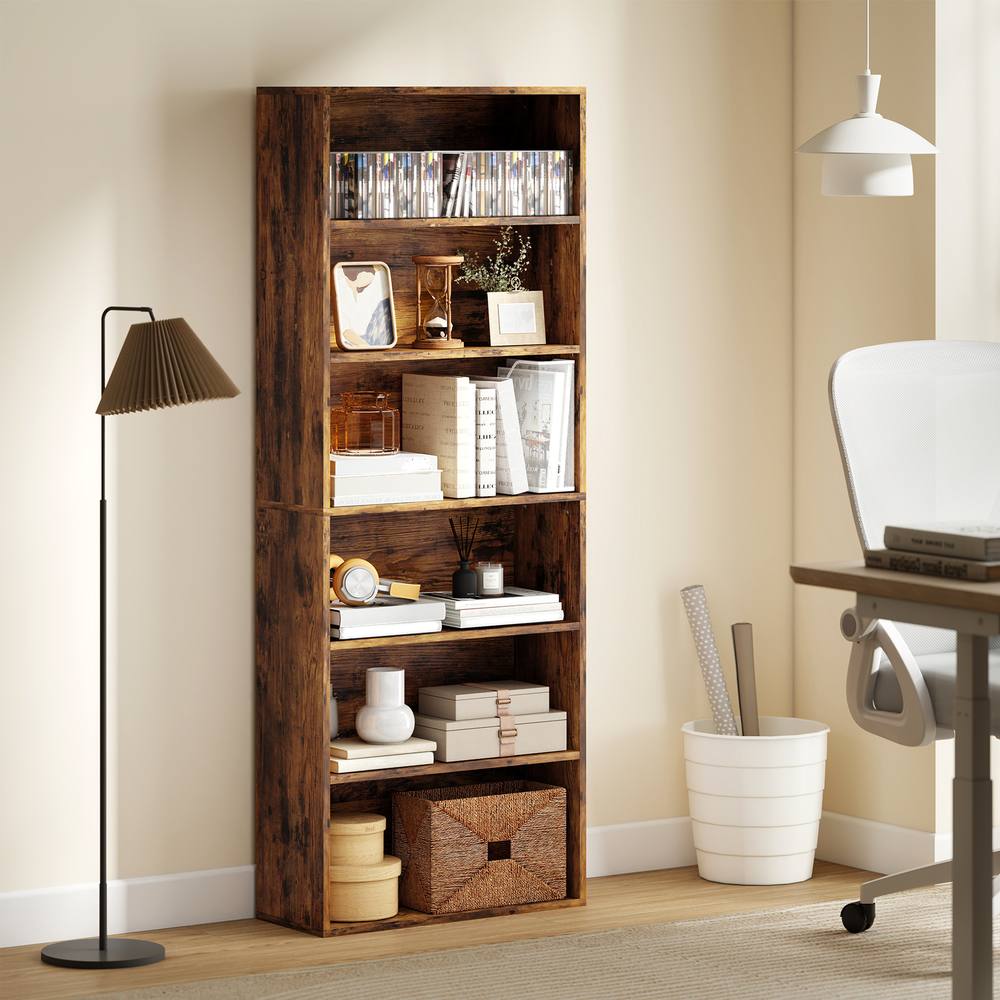 HOMCOM 6 Tier Bookshelf, Freestanding Bookcase with Adjustable Shelves in Brown