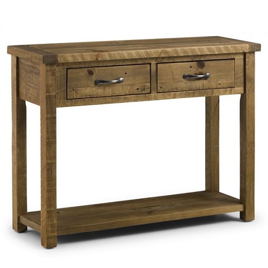 Alecia Wooden Console Table In Rough Sawn Pine With 2 Drawers