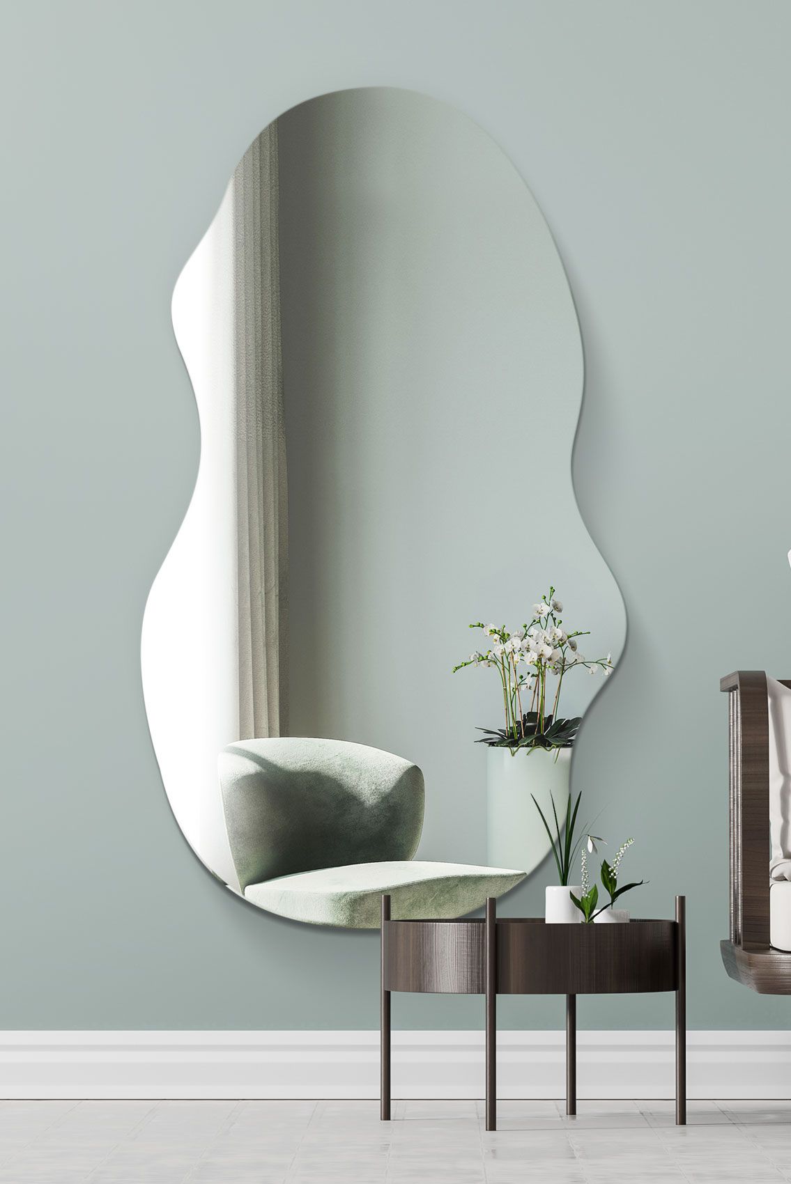MirrorOutlet The Lacuna - Frameless Pond Wall Mirror 63" X 28" (160CM X 70CM) in Silver