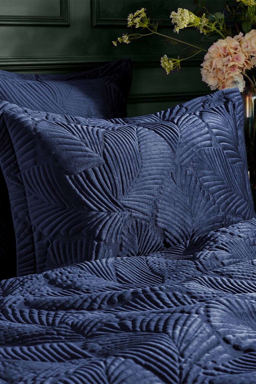 Paoletti Palmeria Quilted Velvet Pillowcase in Navy