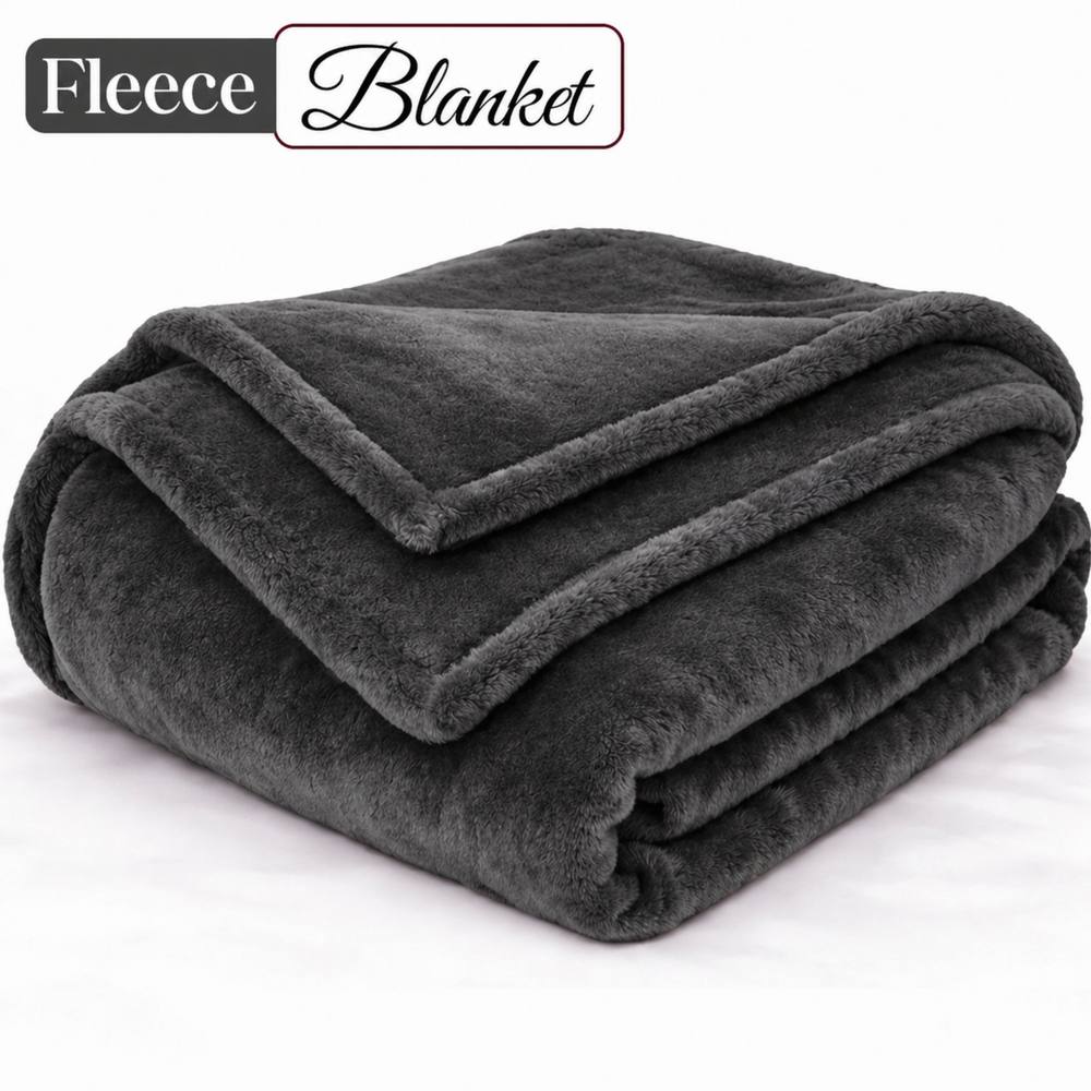 Pamposh Extra Large Flannel Fleece Blanket Reversible Bed & Sofa Throw in Dark Grey