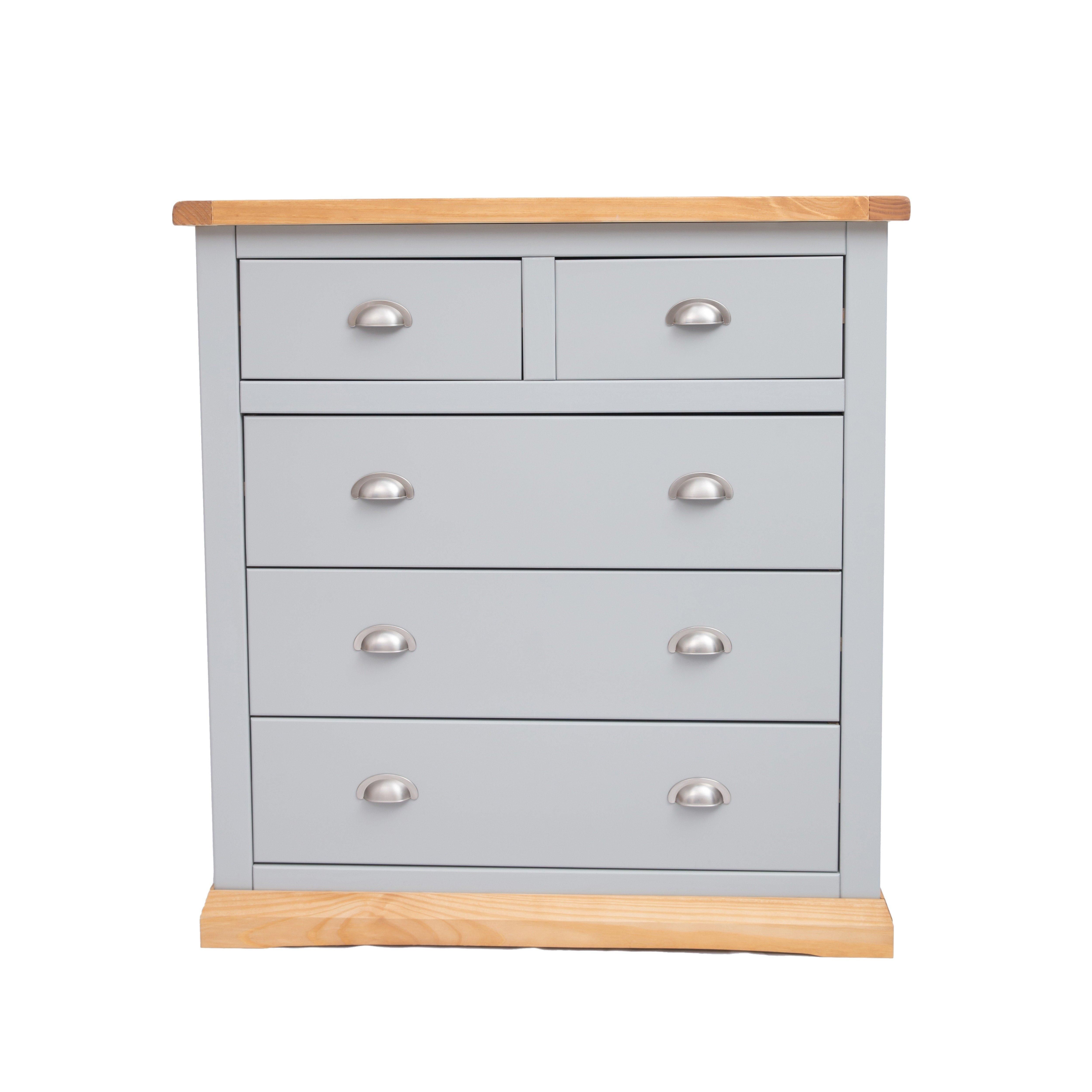 Cabinet Bits Bomporto 5 Drawer Chest of Drawers Chrome Cup Handle in Light Grey