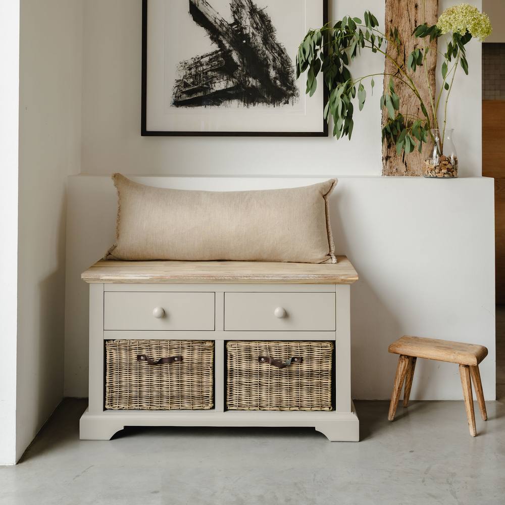 Statement Furniture Florence Storage Bench with 2 Drawers & 2 Baskets in Taupe