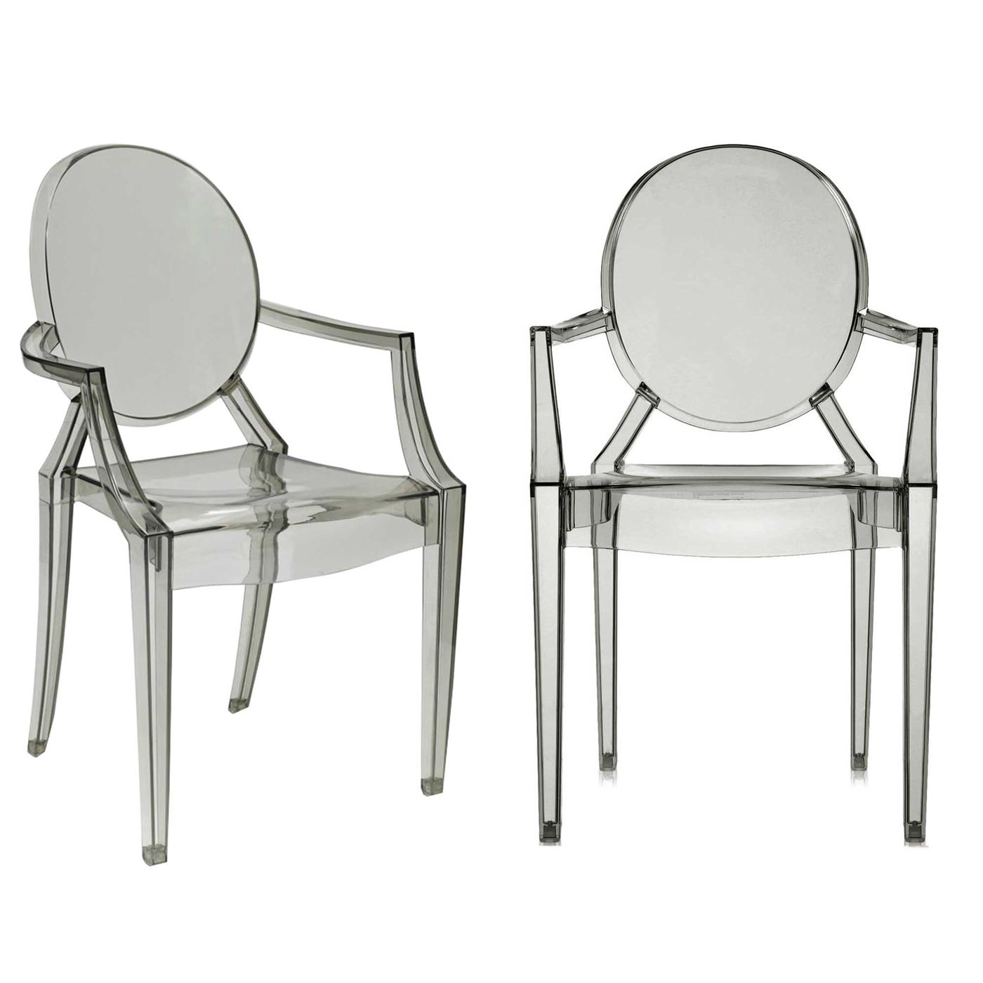 Pair of Kartell Louis Ghost Stackable Armchair, Smoke Grey