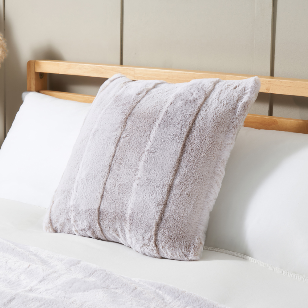 Faux Fur Stripe Cut Cushion, Natural