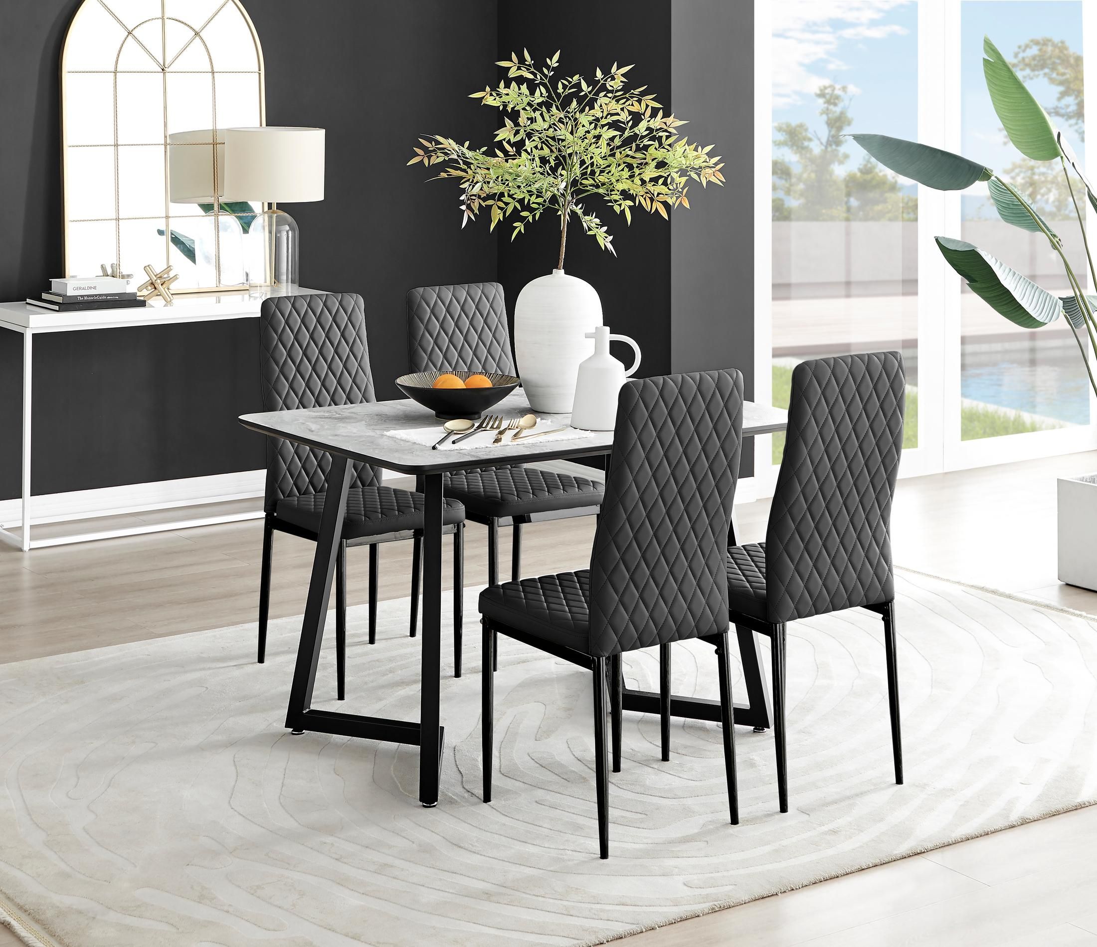 FurnitureboxUK Carson White Marble Effect Dining Table & 4 Milan Black Leg Chairs