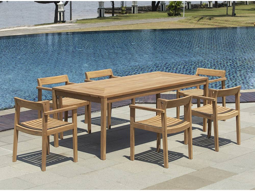 Vente-unique Teak Garden Dining Room : 1 Table L.200 Cm + 6 Armchairs - Light in Light Oak