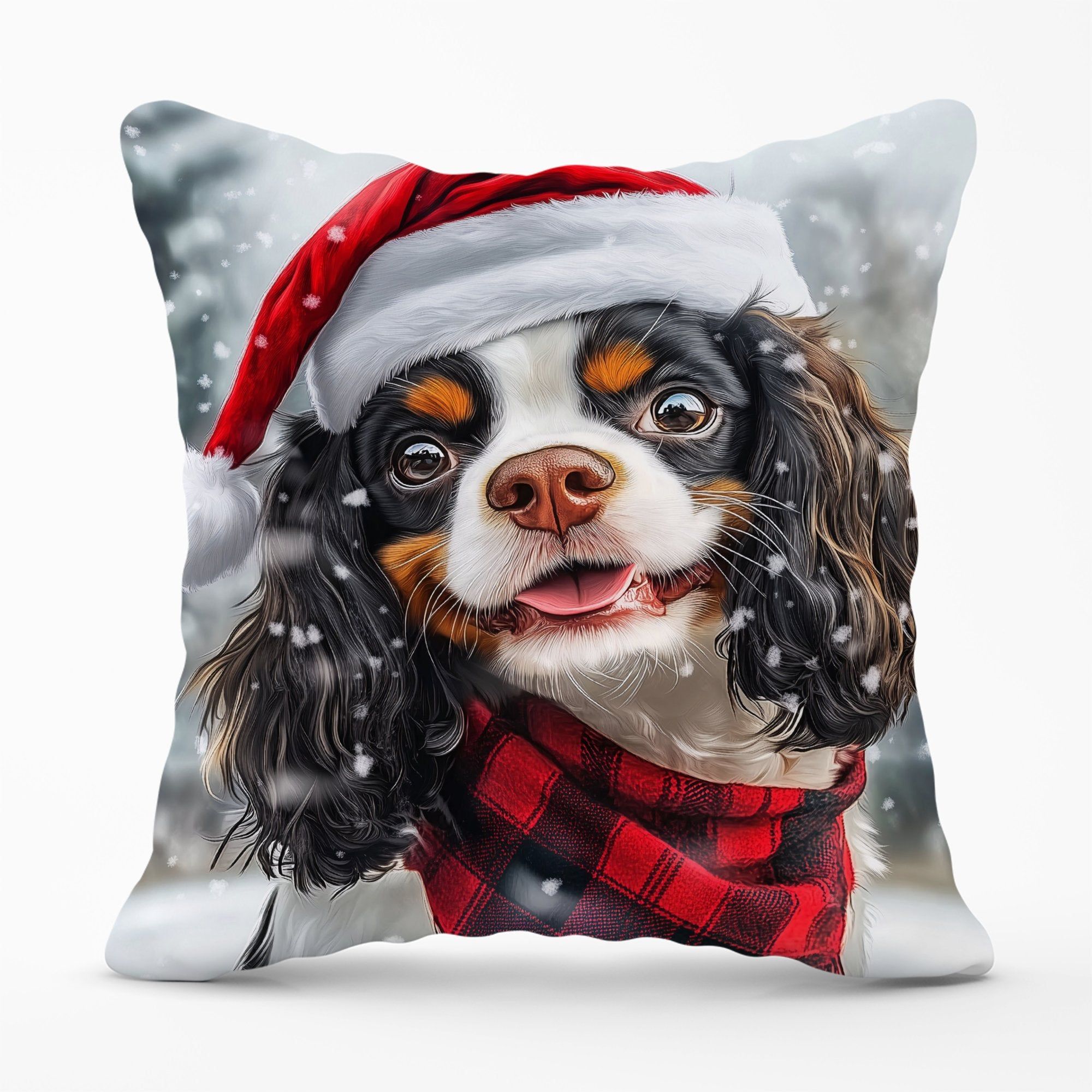 Warren Reed - Designer Christmas Cavalier King Charles Spaniel Cushion in Black