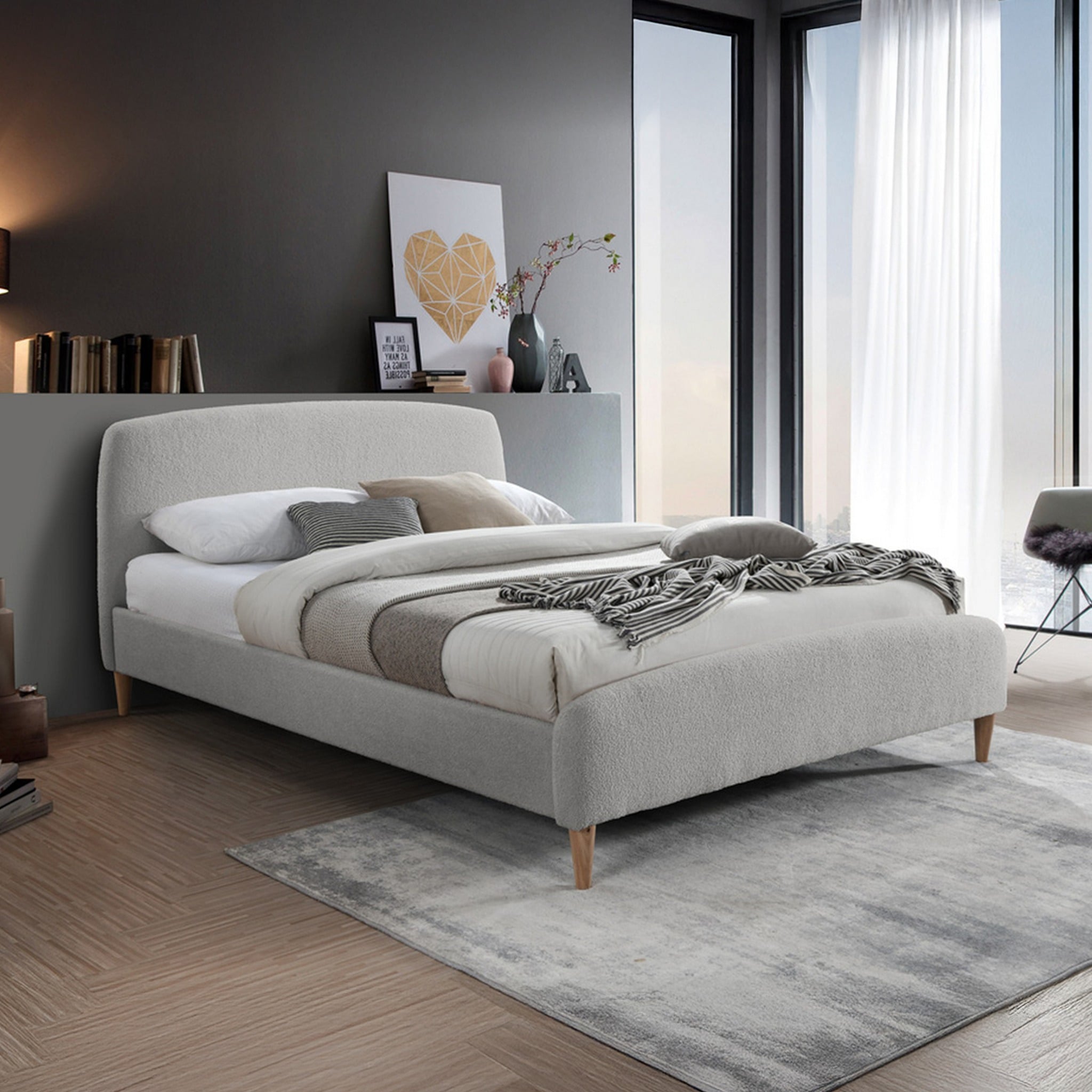 Otley - Double - Light Grey - Boucle Fabric - Low Foot-End Bed 4ft6 - Happy Beds