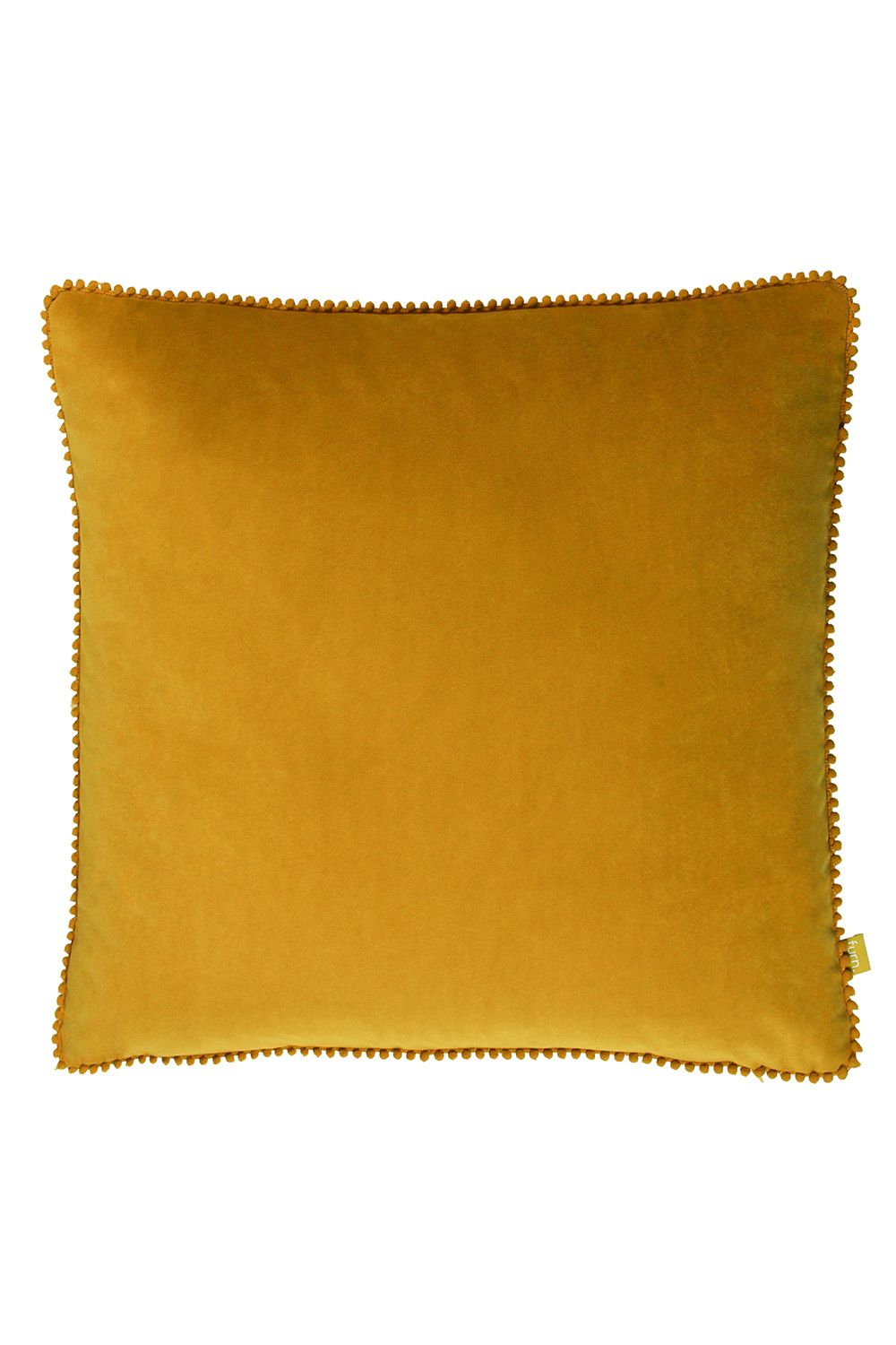 Furn Cosmo Soft Velvet Pom Pom Trimmed Cushion in Yellow