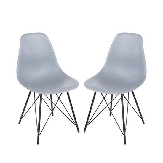 Arturo Grey Bistro Chair In Pair With Black Metal Legs