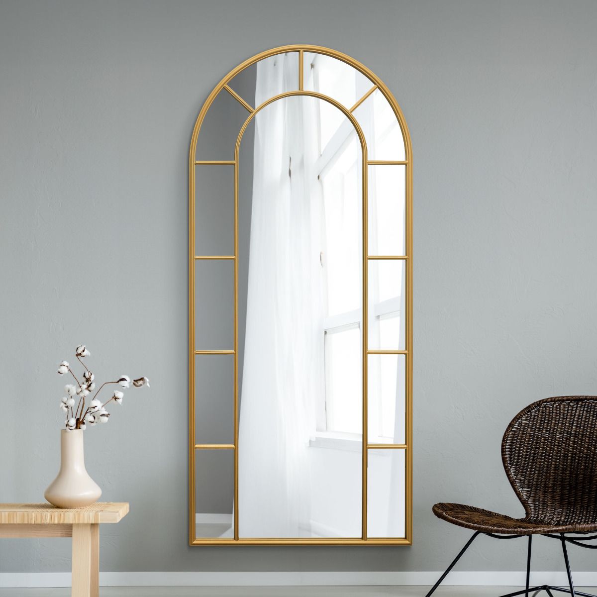 MirrorOutlet Gold Framed Arched Leaner/Wall Mirror 75" X 33" (190CM X 85CM) 6