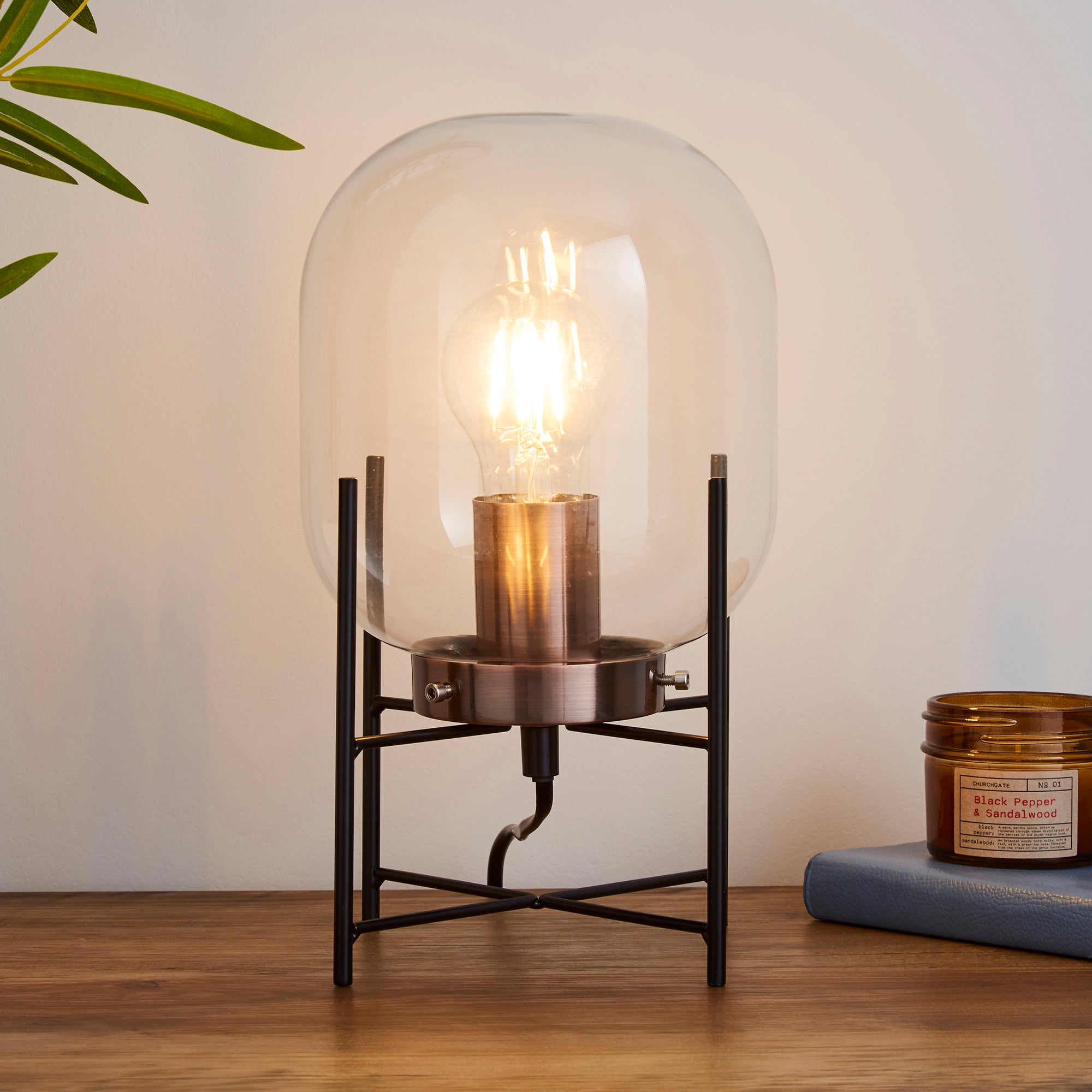 Dayo Jardinere Glass Table Lamp Black