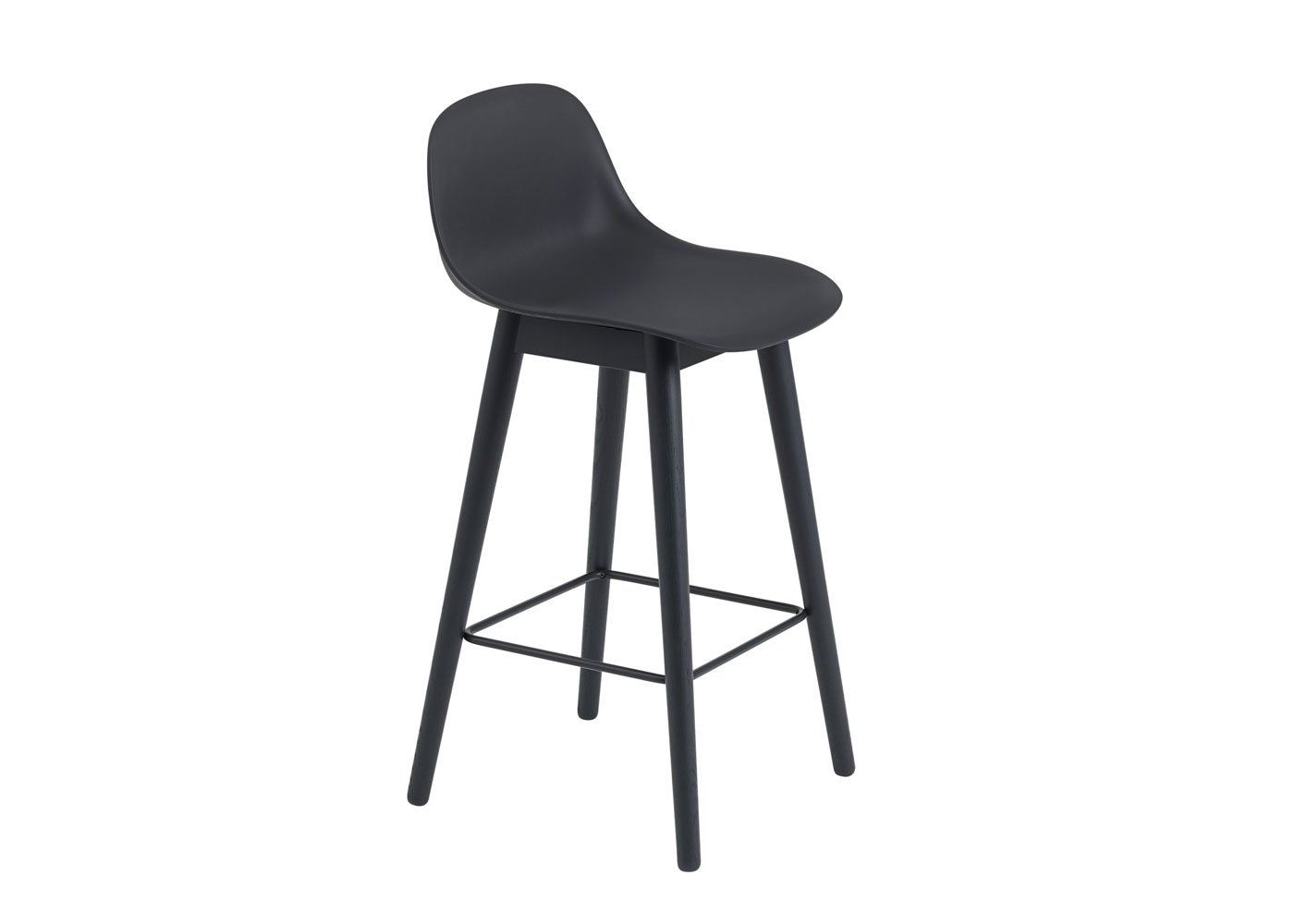 Muuto Fiber Counter Stool With Backrest Black Oak Base Black Seat