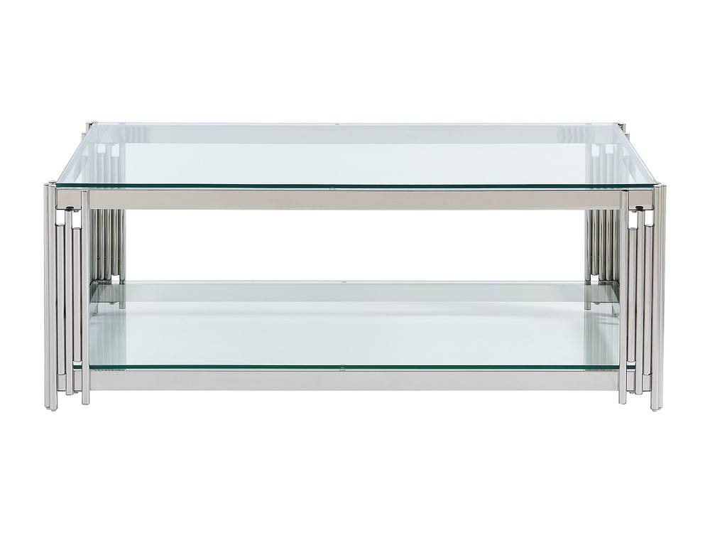Vente-unique Tempered Glass & Stainless Steel Coffee Table - Chrome - NOMELANO in Silver