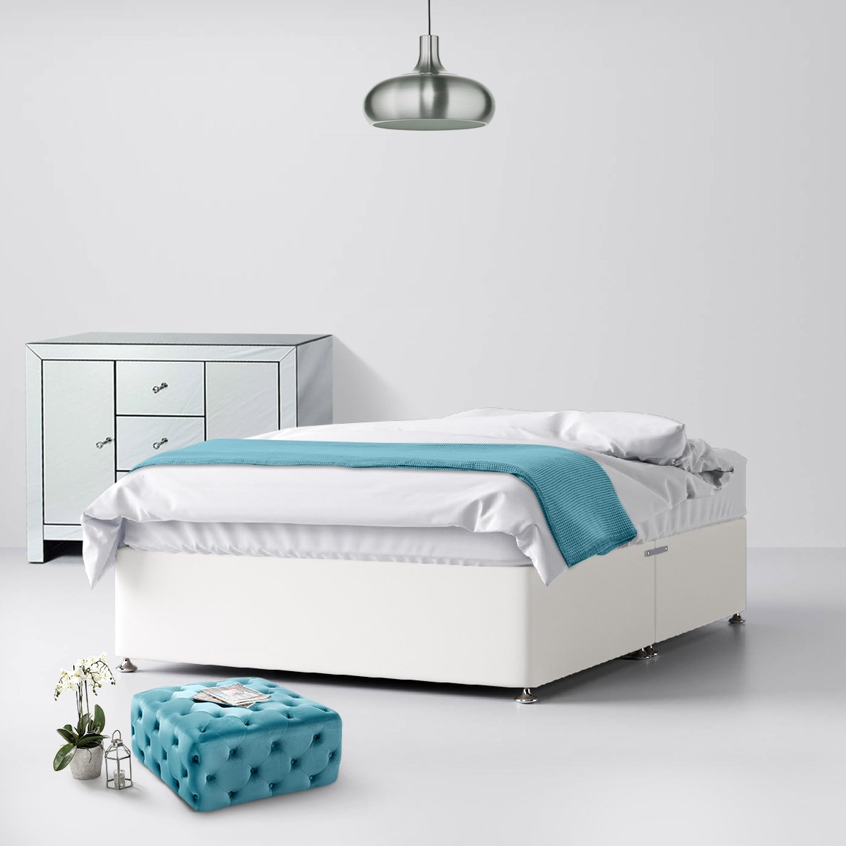 Classic White Fabric No Drawer Divan Bed - 2ft6 Small Single