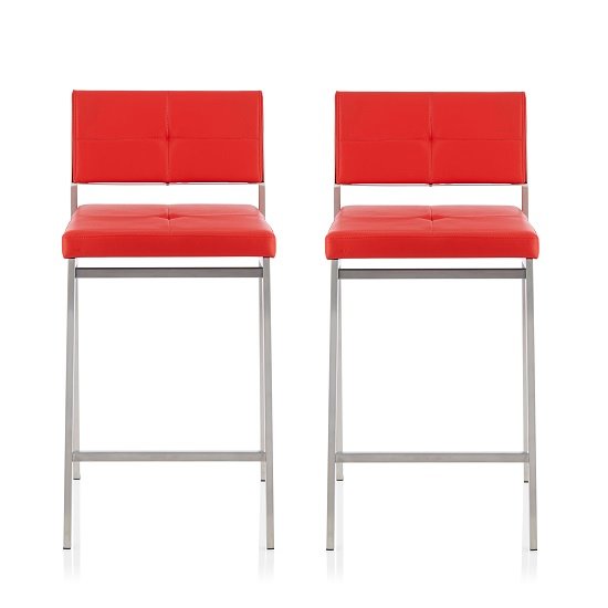 Luciani Modern Bar Stool In Red Faux Leather In A Pair
