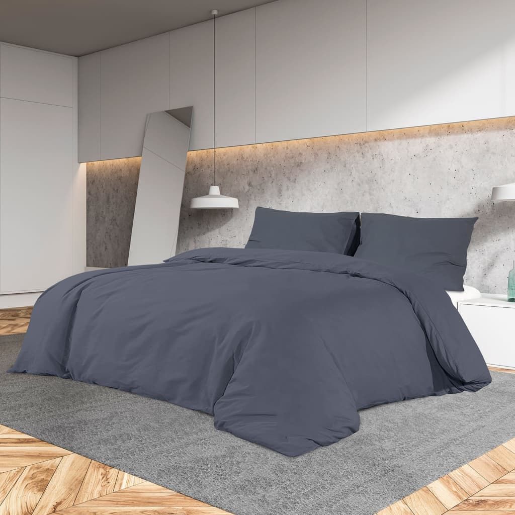 Berkfield Home Duvet Cover Set Anthracite 155x220 cm Cotton in Black