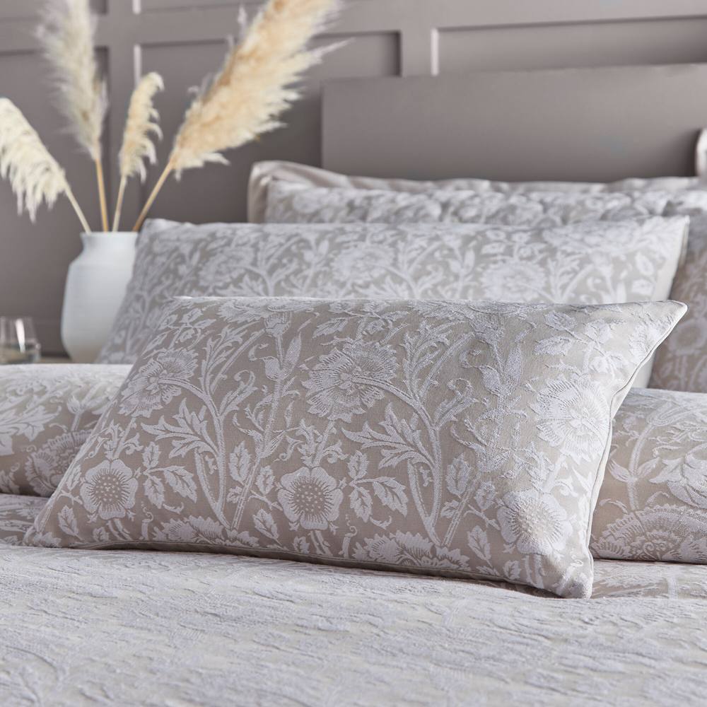Portfolio Home Chatsworth Floral Jacquard Filled Boudoir Cushion Pillow 32 x 50cm in Natural