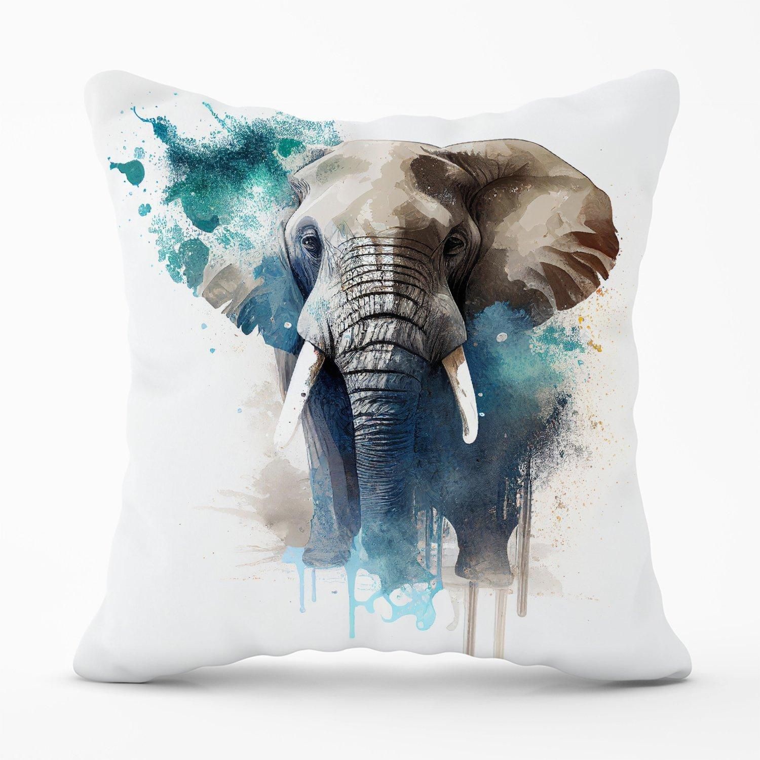 Warren Reed - Designer Majestic Elephant Splashart Outdoor Cushion in Grey