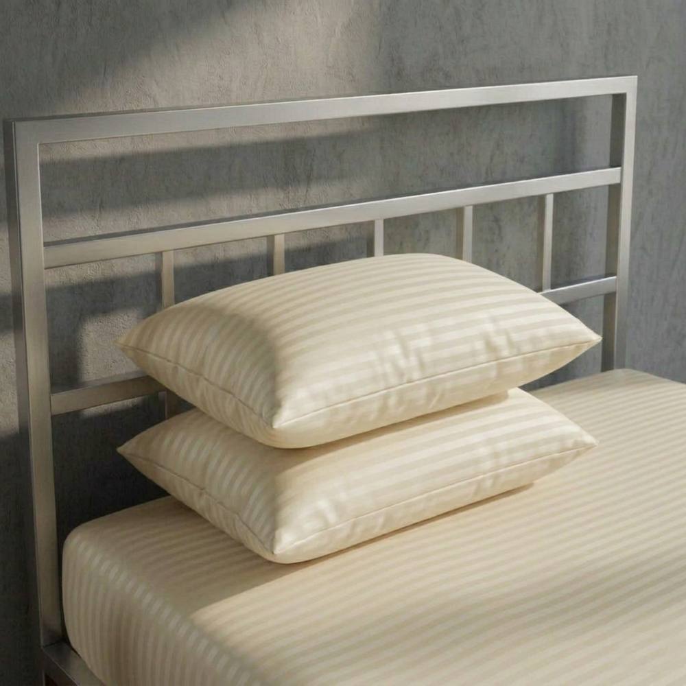 Snug City Luxury 250TC Housewife Satin Stripe Pillowcase Pair Soft Touch in Cream