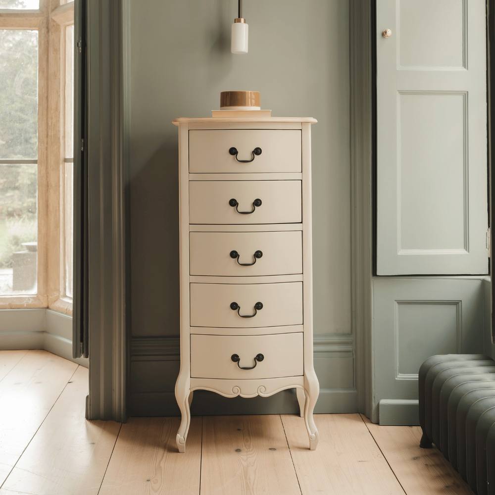 Statement Furniture Juliette Vintage Chic 5 Drawer Tallboy in Ivory