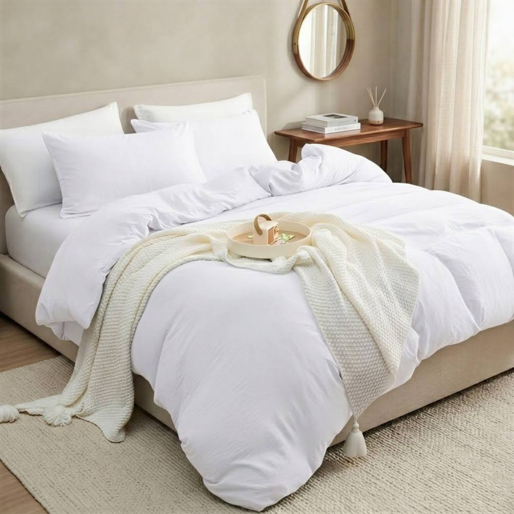 Pamposh Pre Washed Microfibre Duvet Cover Sets in White