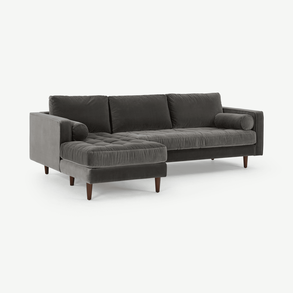 Scott 4 Seater Left Hand Facing Chaise End Corner Sofa, Concrete Cotton Velvet