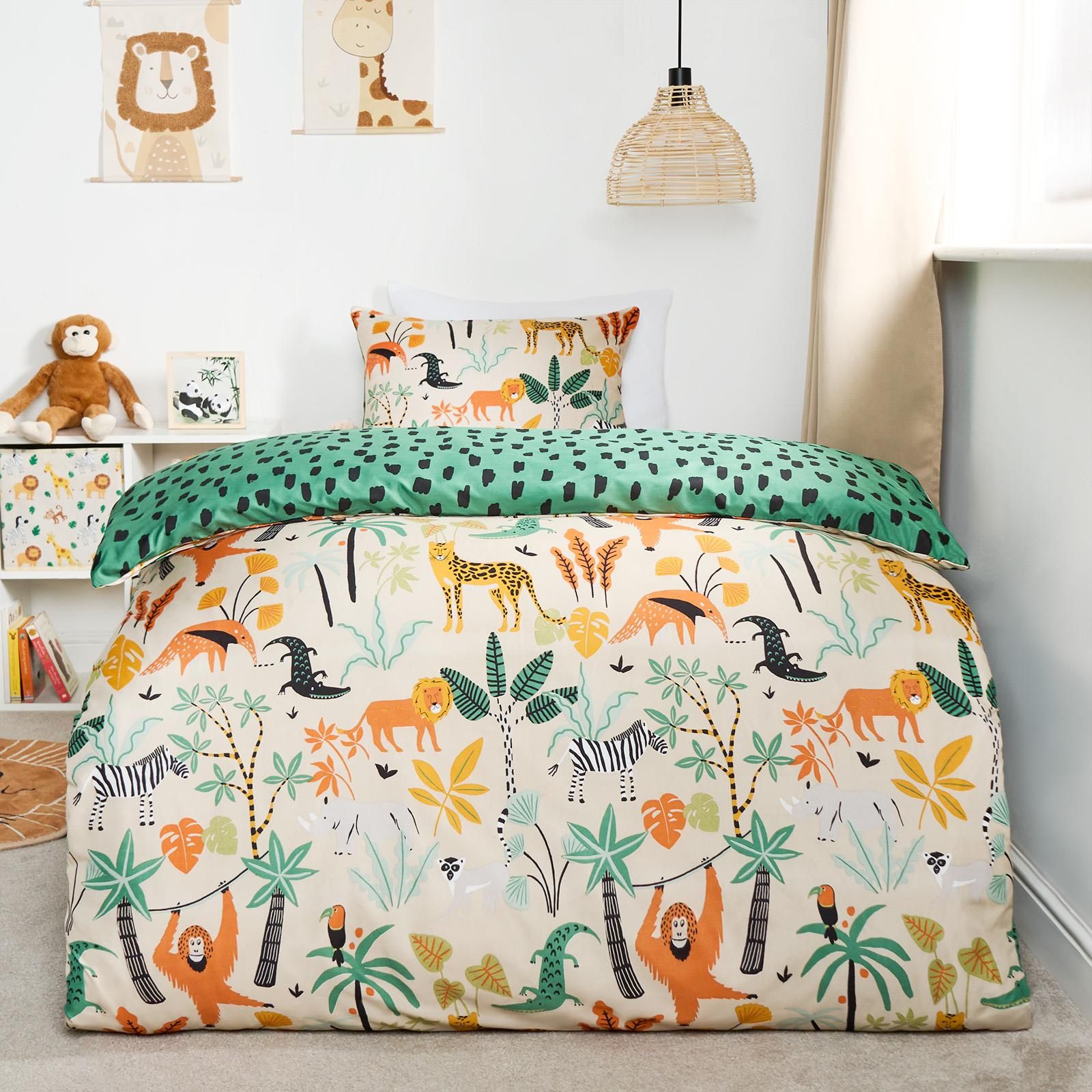 OHS Safari Duvet Cover Set Reversible Quilt Soft Pillowcase Bedding in Green