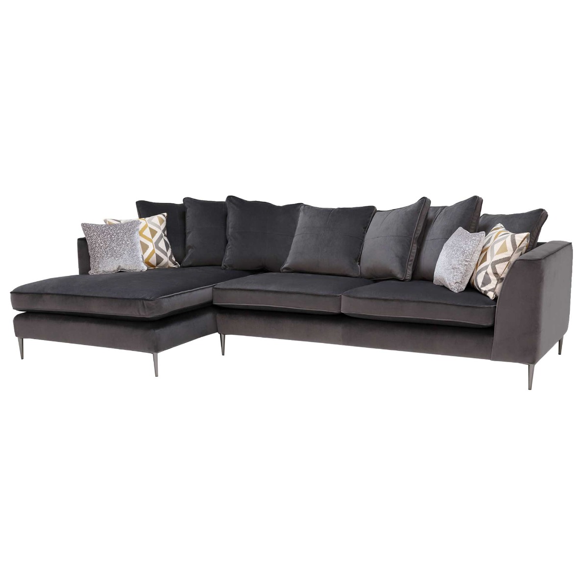 Conza Large Left Hand Facing Pillow Back Chaise Sofa, Plush Charcoal