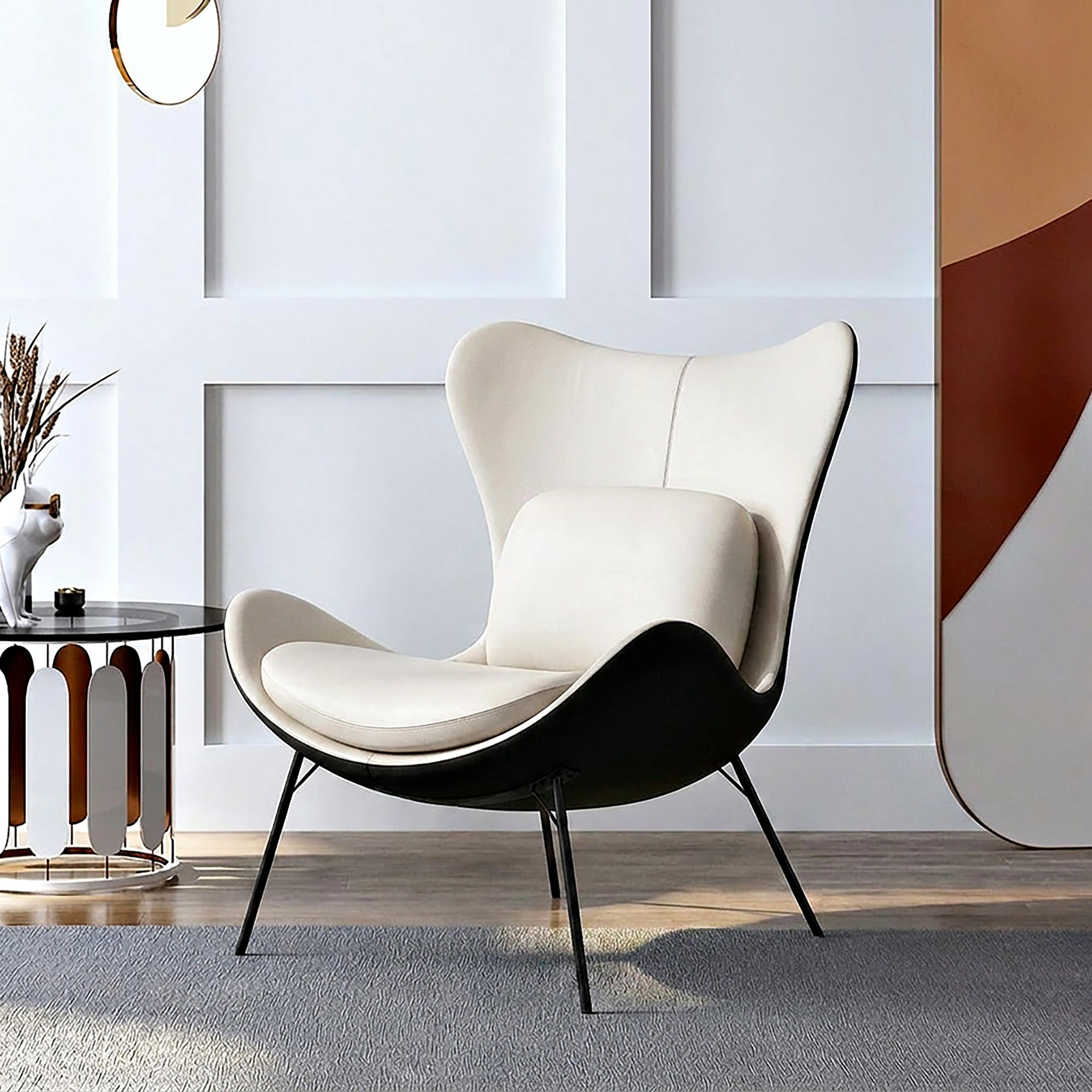 Faux Leather Upholstered Wingback Accent Chair with Pillows