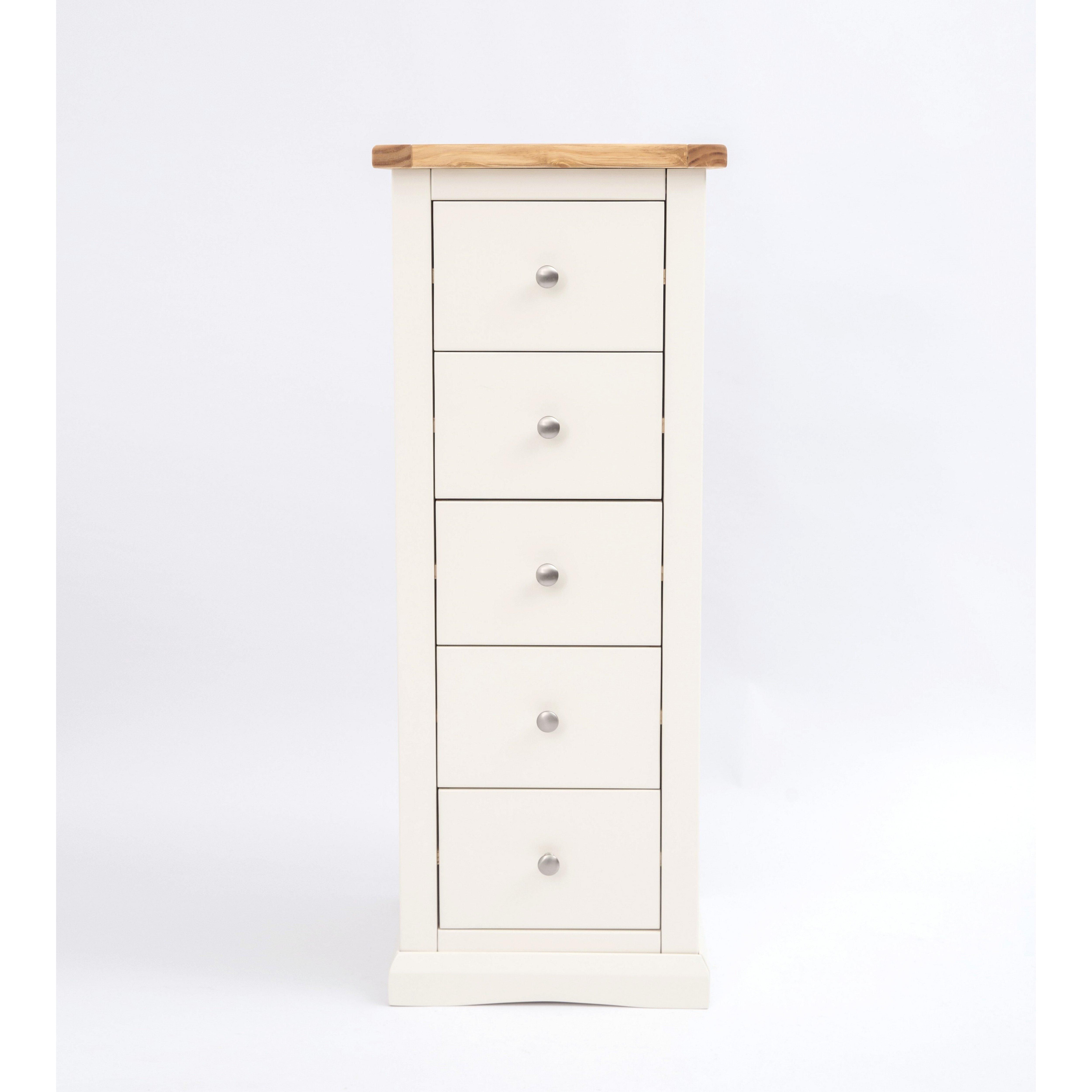 Cabinet Bits Castelli 5 Drawer Narrow Chest of Drawers Chrome Knob in Off-White