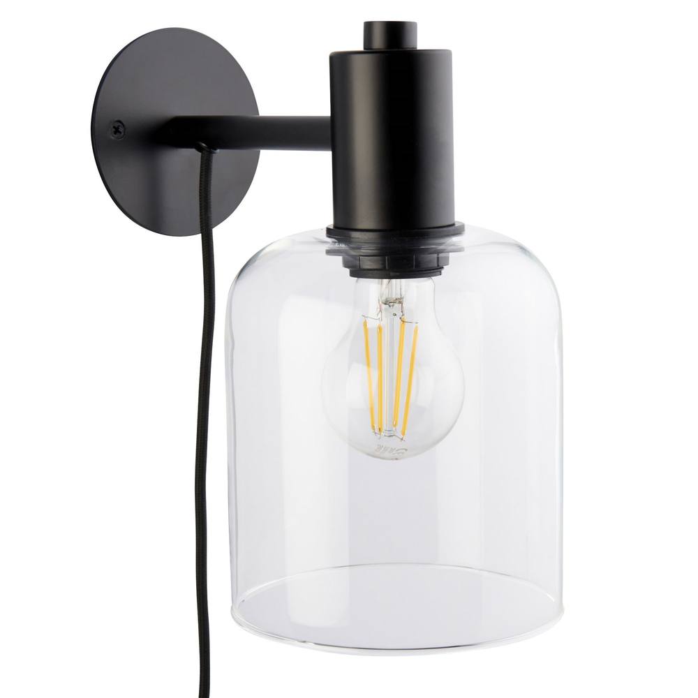 First Choice Lighting Maxton - Black with Clear Glass Plug In Wall Lamp