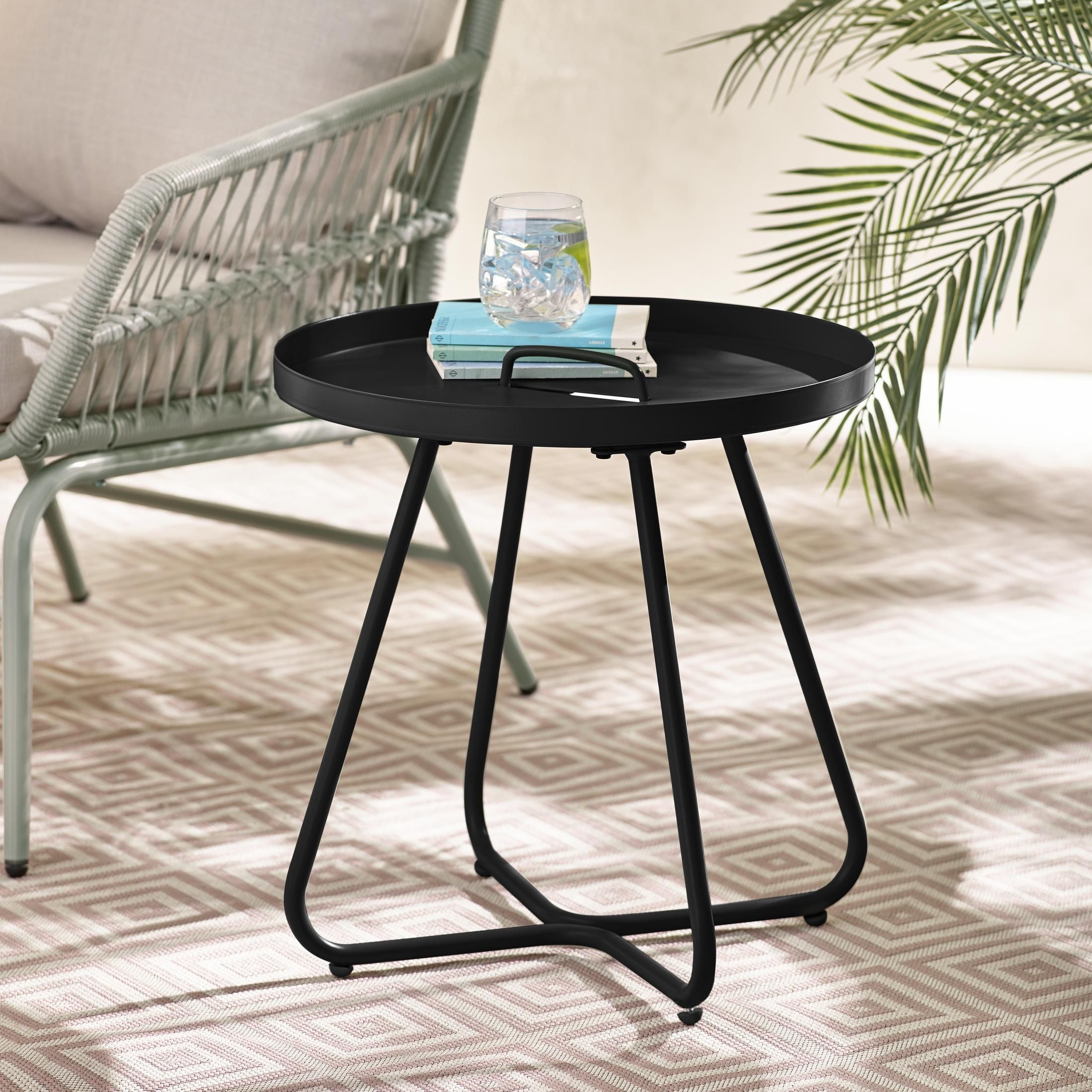 FurnitureboxUK Lyon Metal Outdoor Round Side Table in Black
