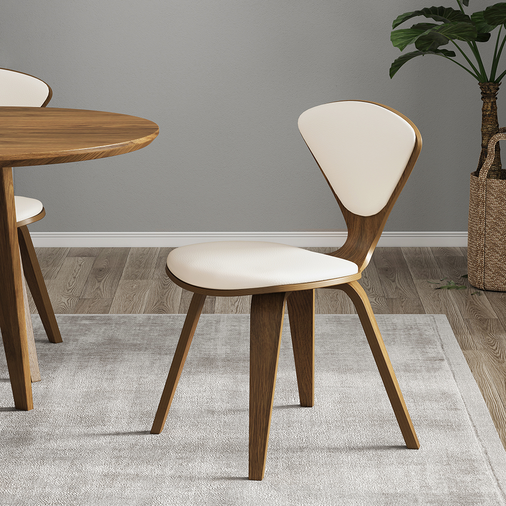 Mid-Century Dining Chairs Upholstered Faux Leather Walnut Set of 2 Dining Room Chairs