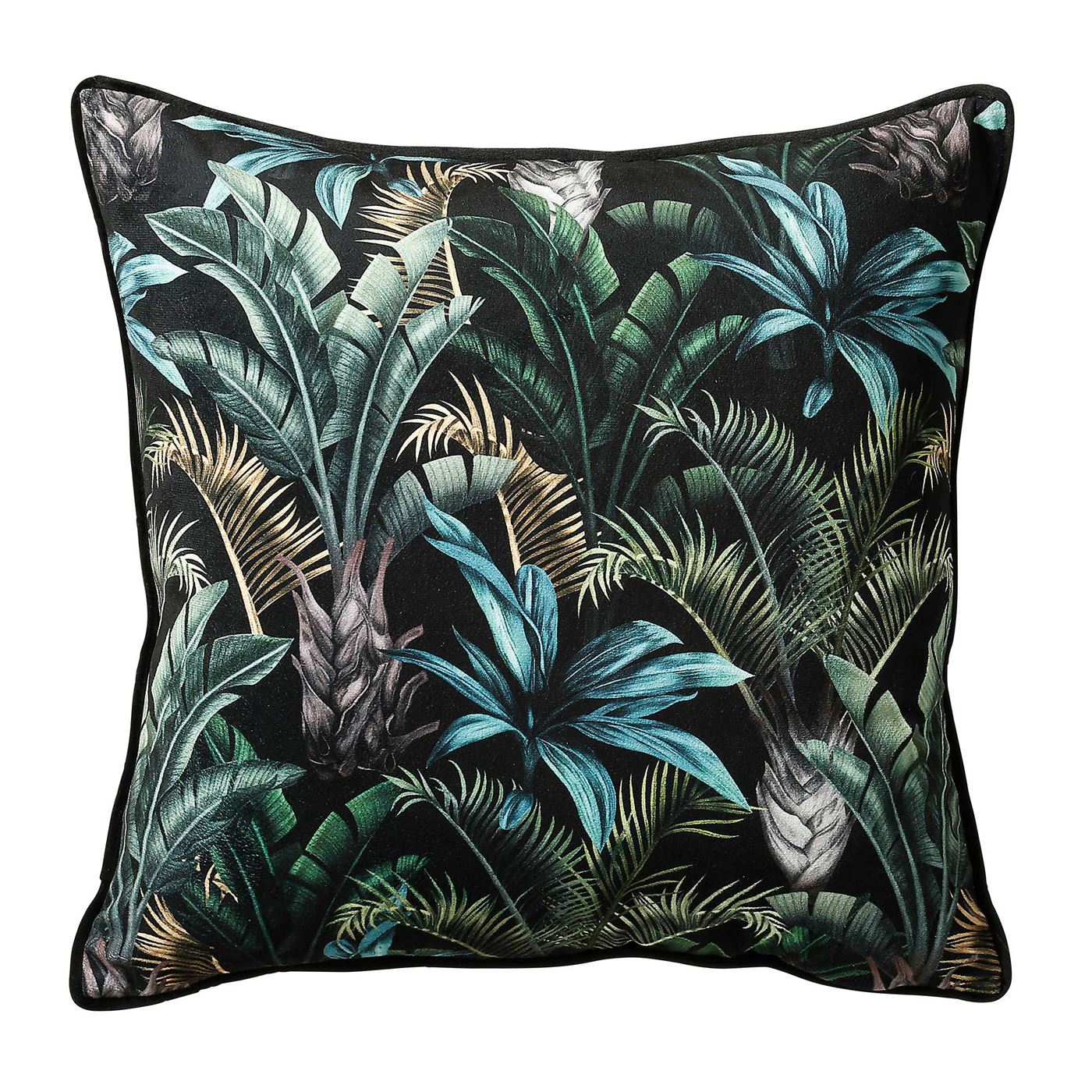 Wild Flora Cushion, Black and Green