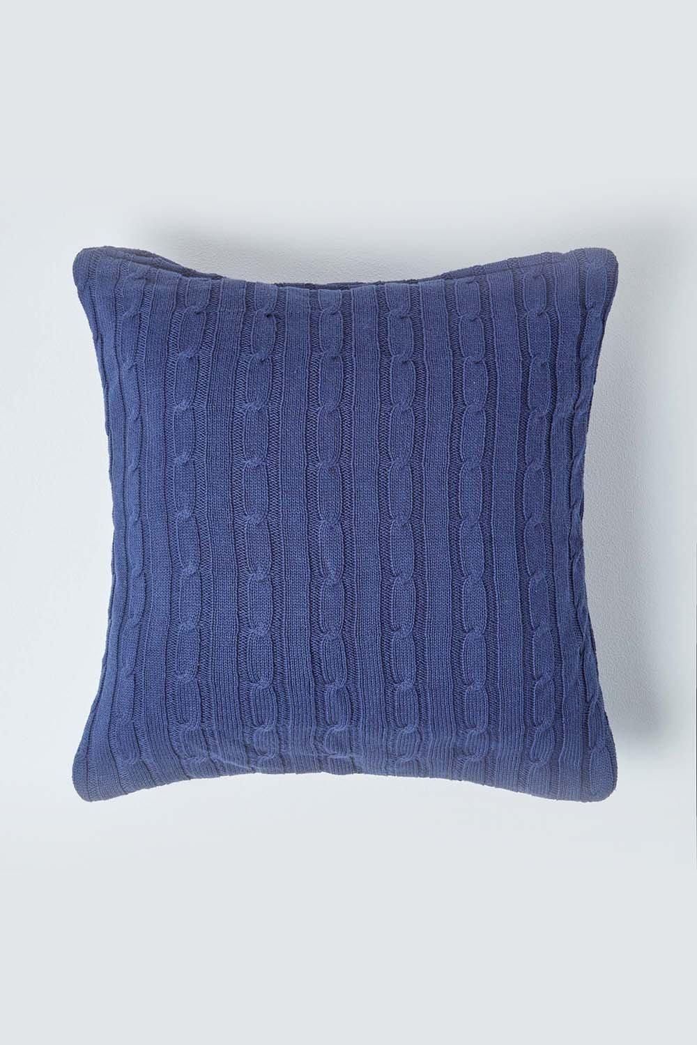 Homescapes Cotton Cable Knit Cushion Cover, 45 x 45 cm in Navy
