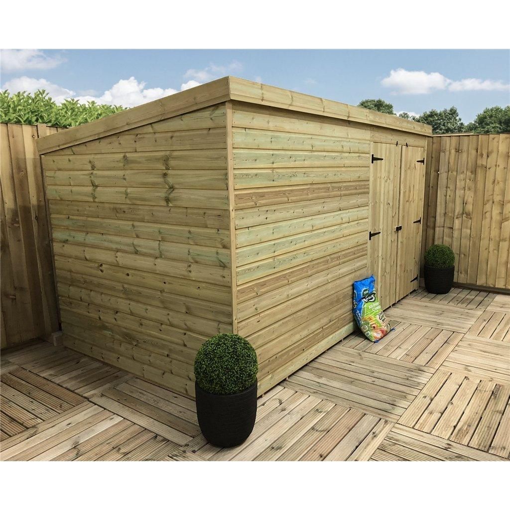 Marlborough 12 x 5 Pressure Treated Pent Garden Shed with Double Doors in Natural 4