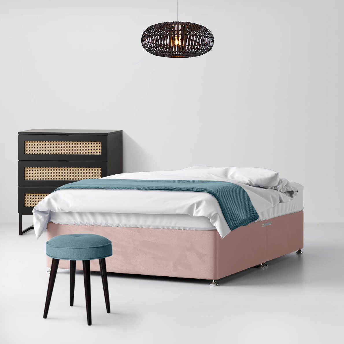 Classic Pink Velvet Fabric No Drawer Divan Bed - 2ft6 Small Single