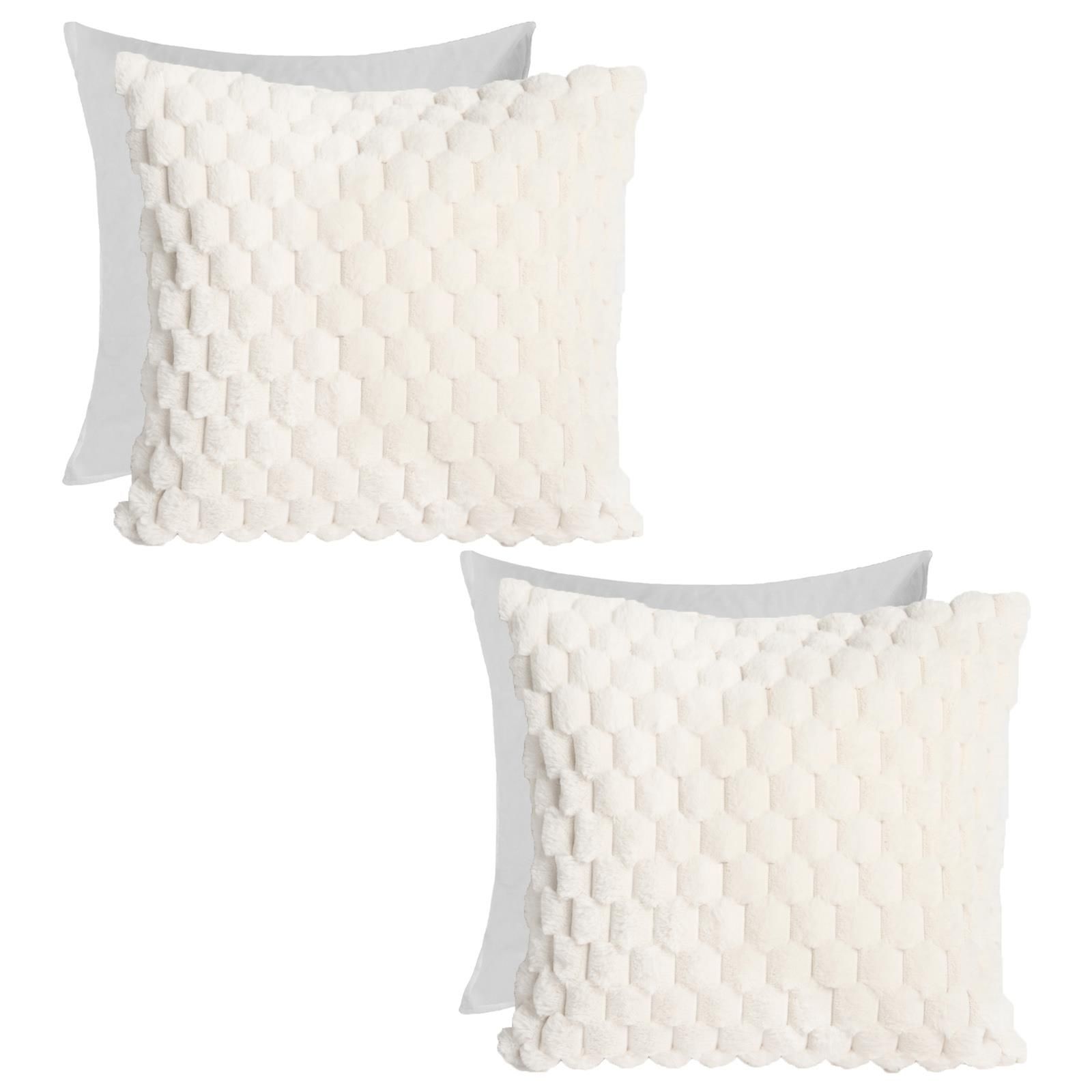 OHS 2 Pack Waffle Faux Fur Filled Cushion Covers - 45 x 45cm in Cream