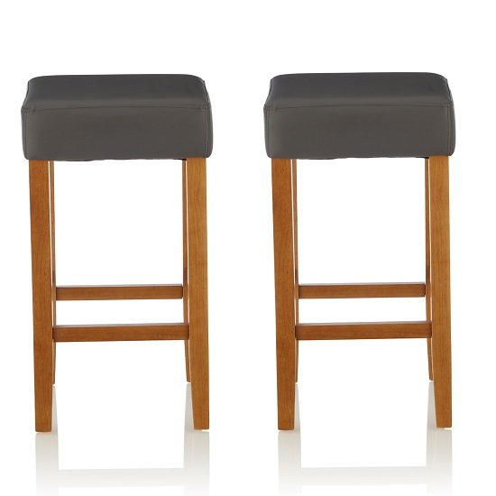 Newark Bar Stools In Grey PU And Oak Legs In A Pair