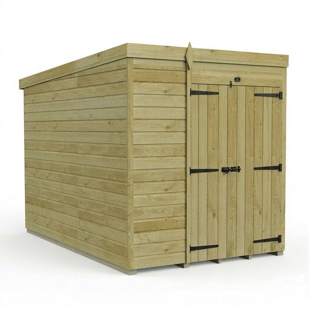 Buttercup Farm 6ft x 10ft Pent Garden Shed Double Door No Windows - Timber in Brown