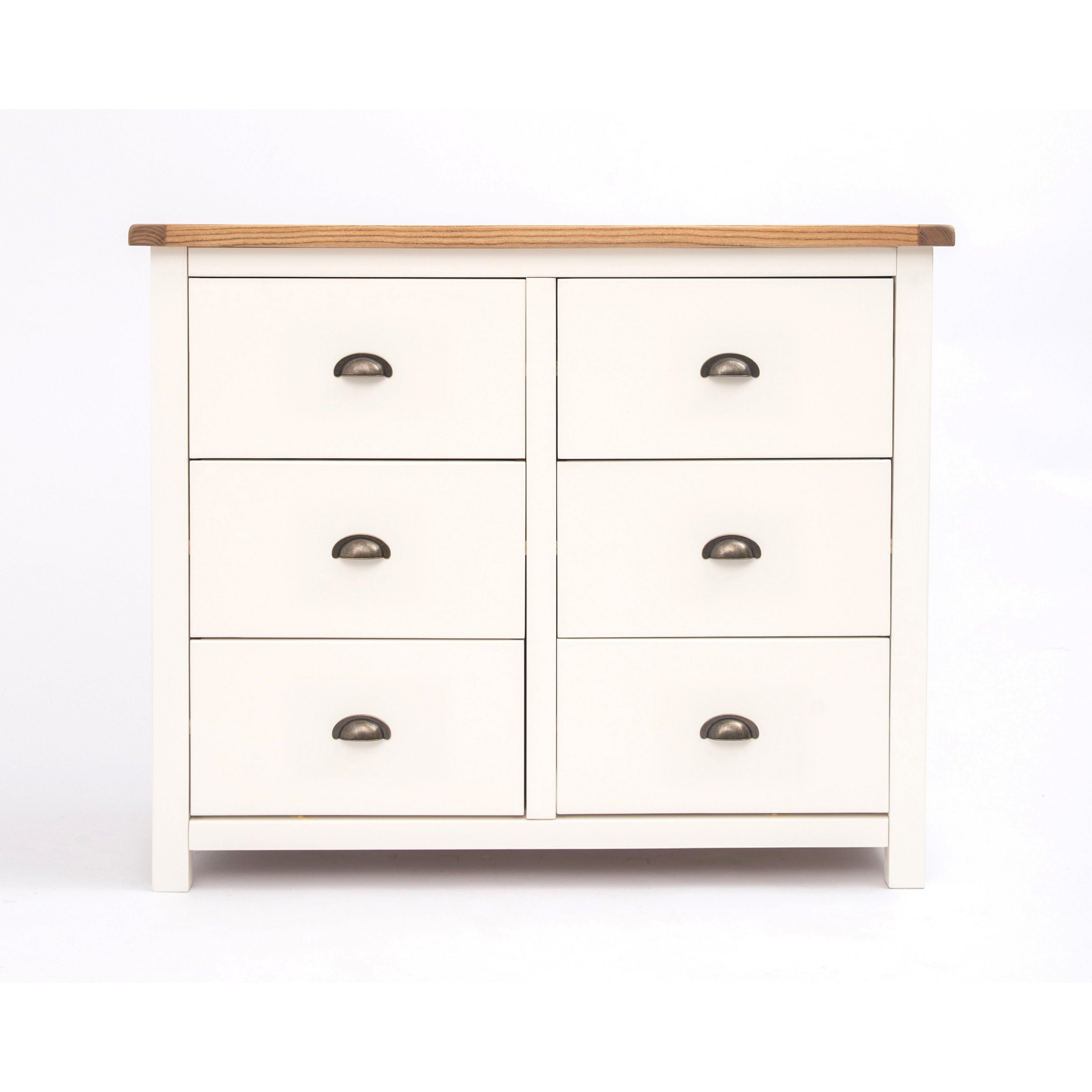 Cabinet Bits Lovere 6 Drawer Chest of Drawers Brass Cup Handle in Off-White
