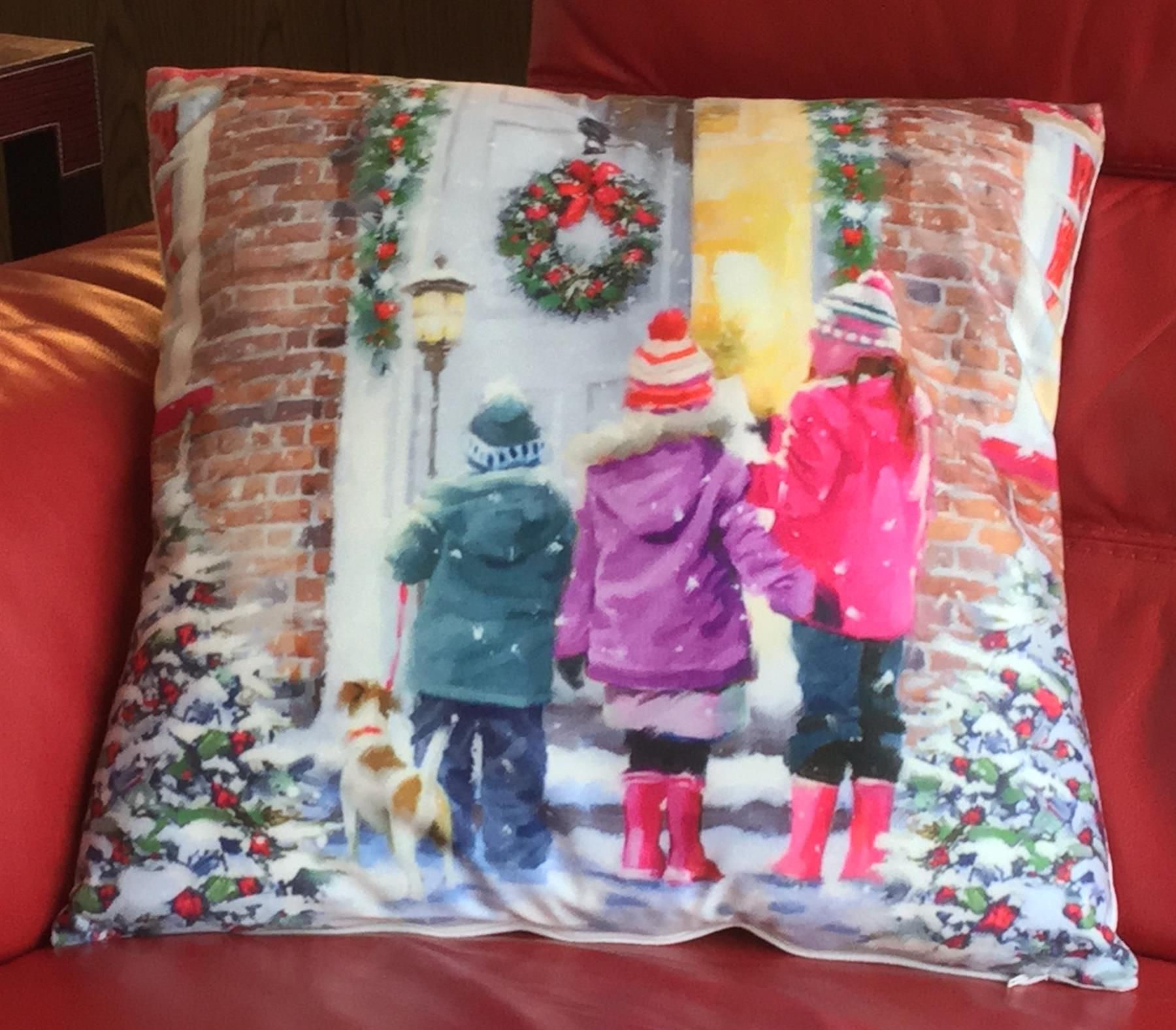 Luxury Living Christmas Carols Decorative Cushion Cover 45cm x 45cm in Red